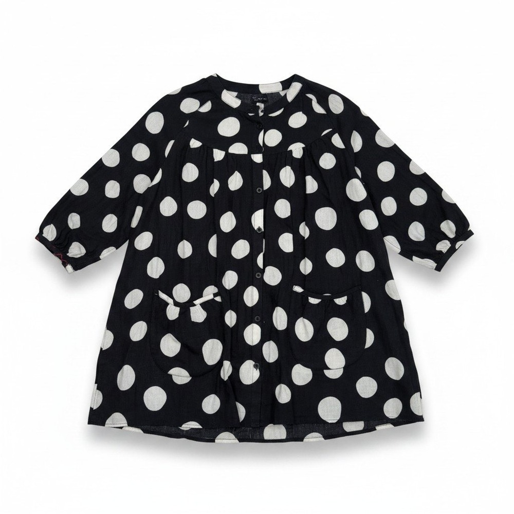 Gudrun Sjödén Black White Oversized Polka Dot Linen Button Front Pockets